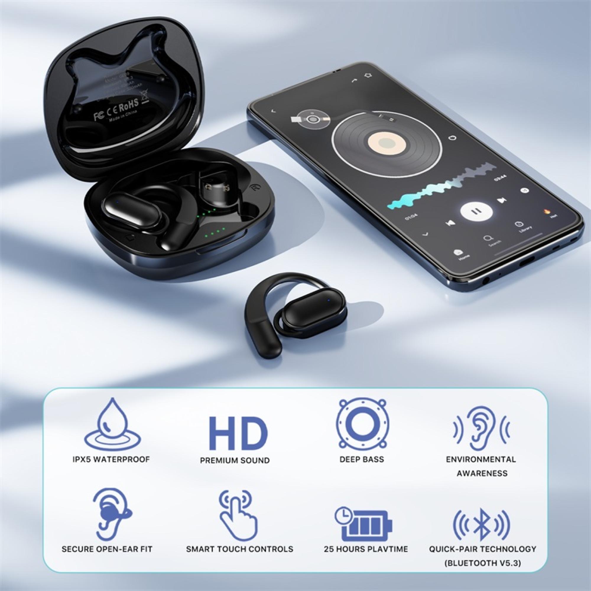 echelon RoundSound Open-Ear True Wireless Earbuds - Black