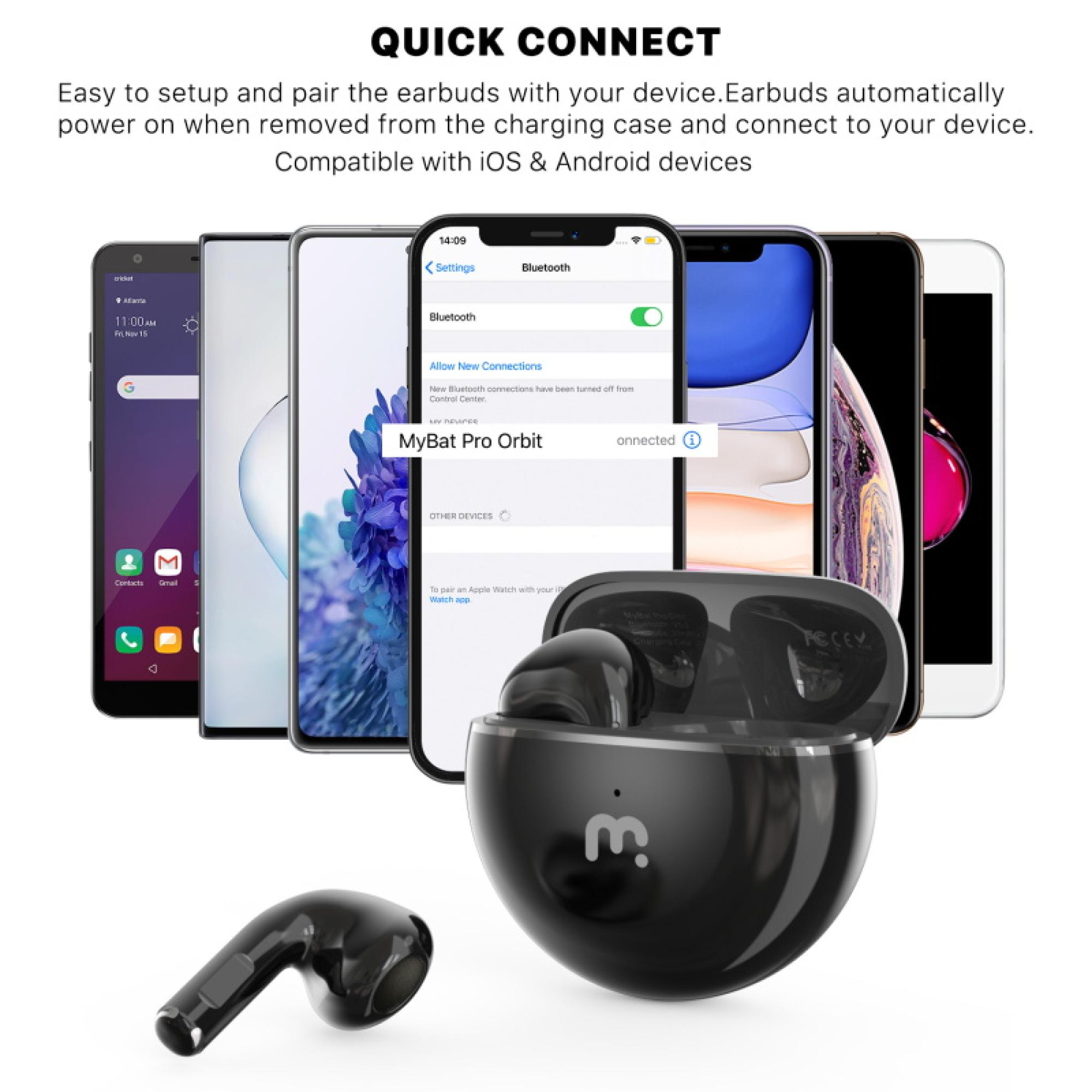 MyBat Pro Orbit True Wireless Earbuds with Charging Case - Black