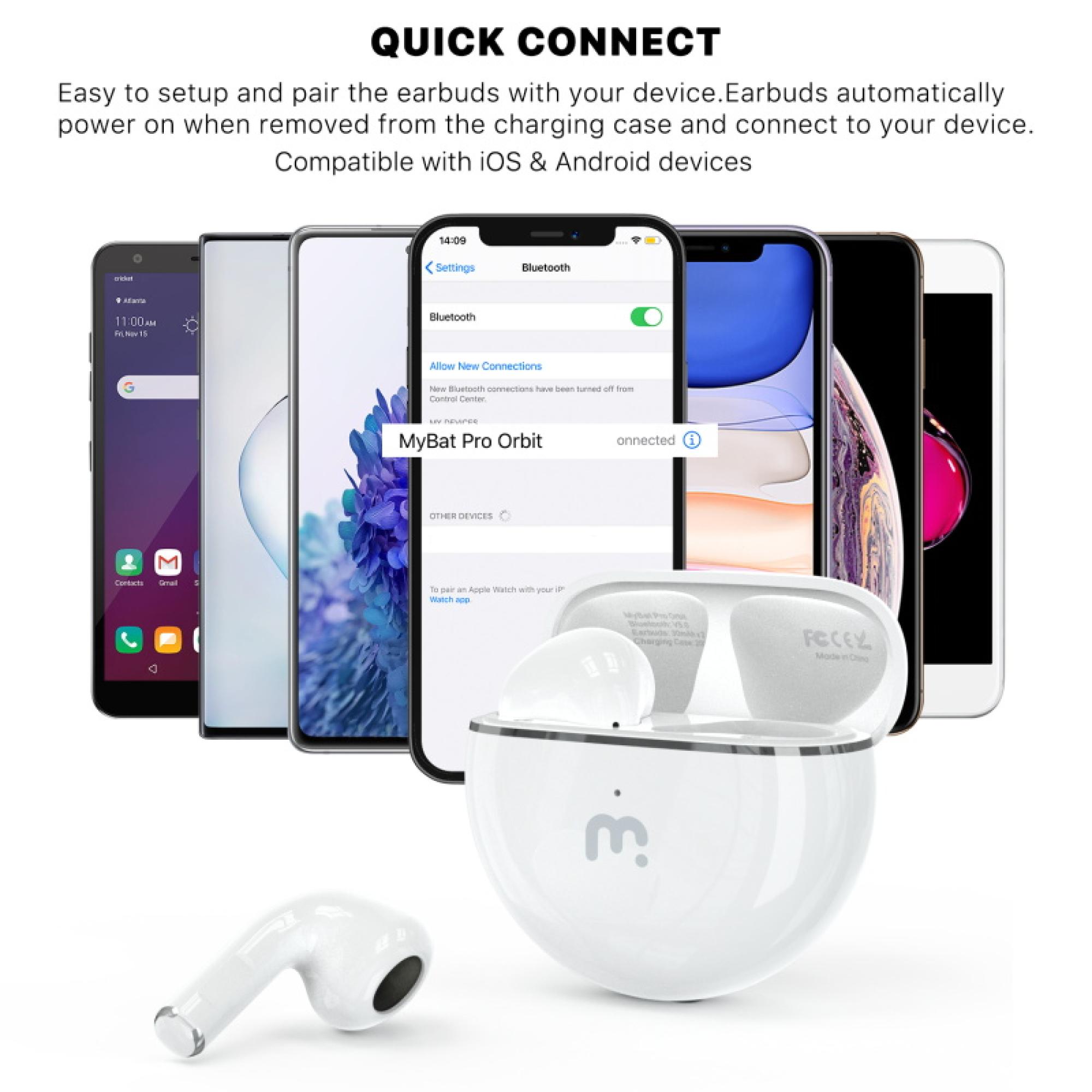 MyBat Pro Orbit True Wireless Earbuds with Charging Case - White