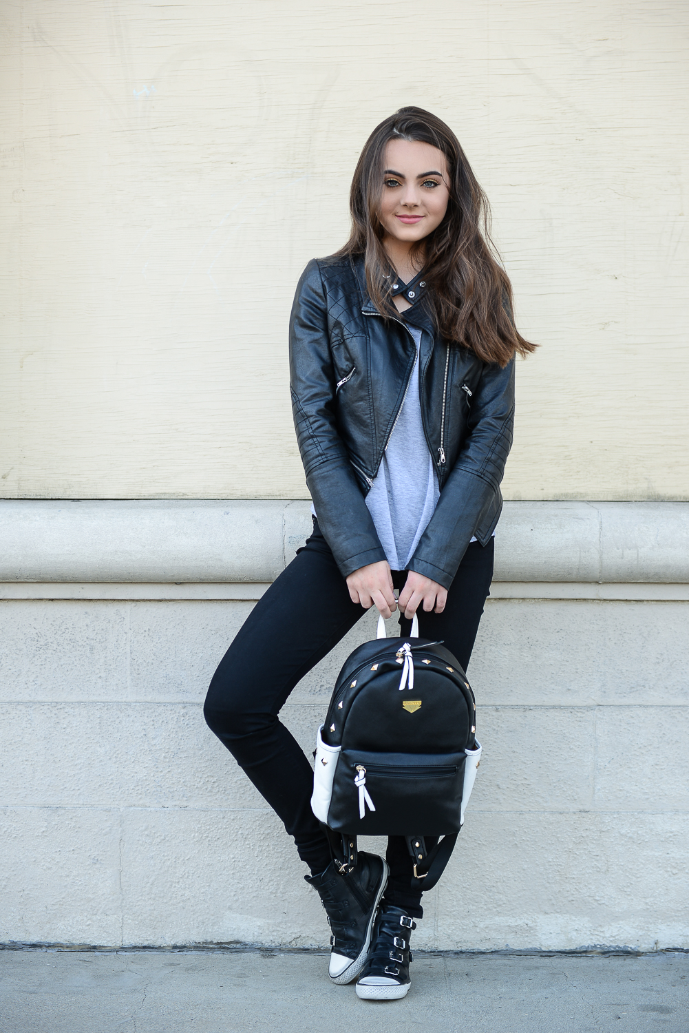 Mini Rivets PU Leather Backpack (Black)
