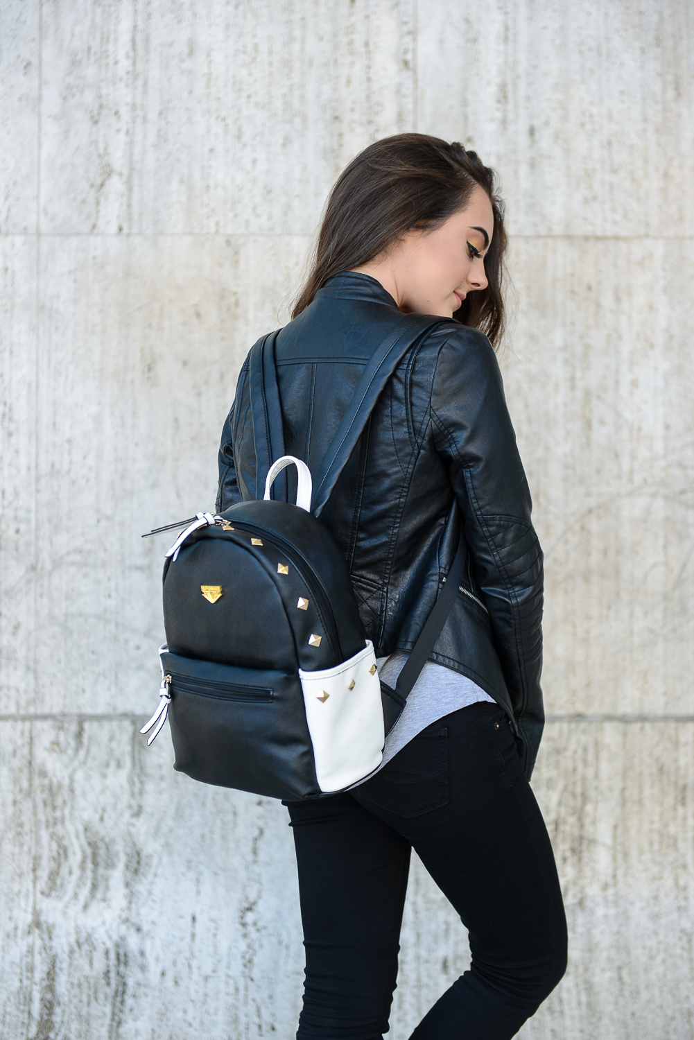 Mini Rivets PU Leather Backpack (Black)