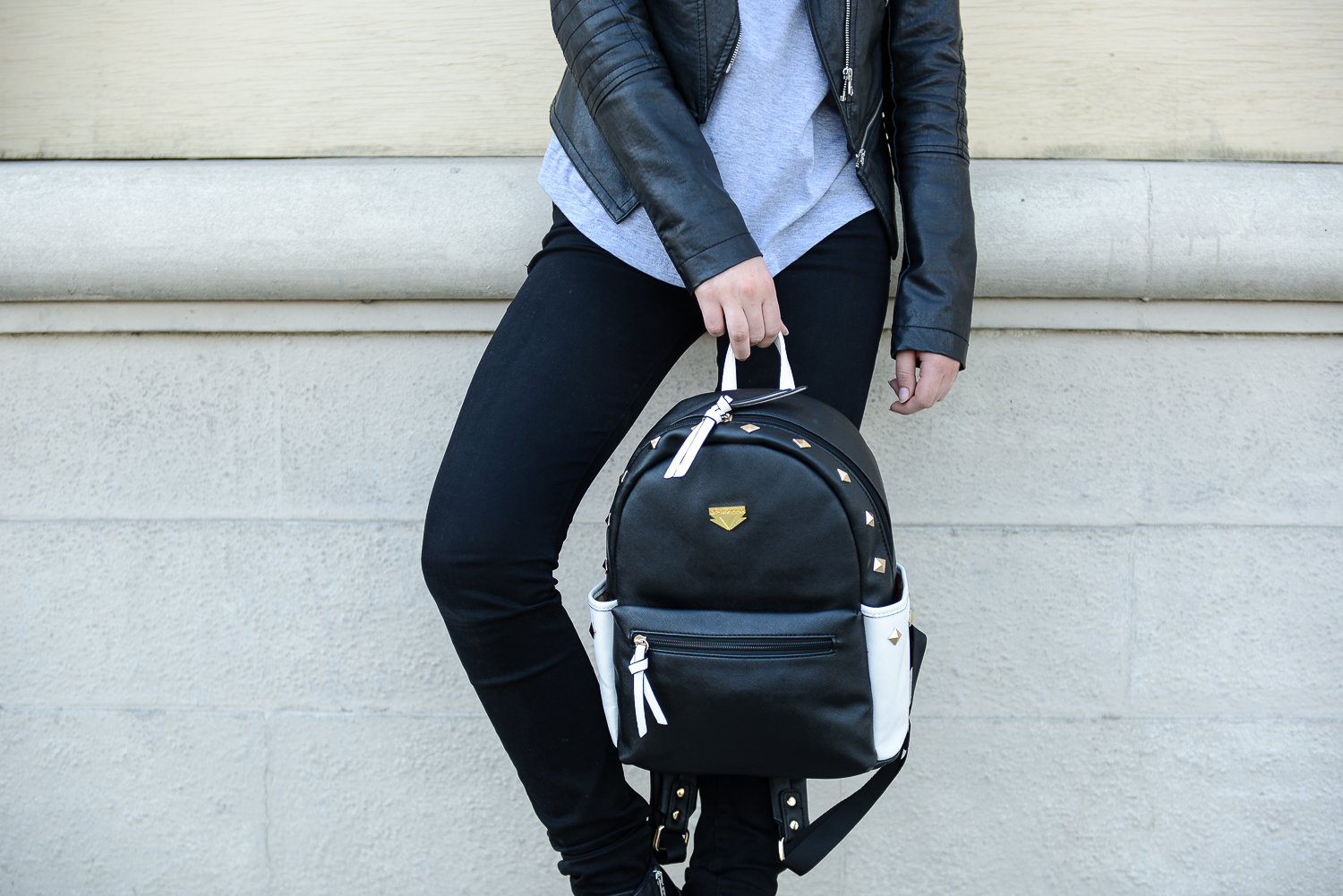 Mini Rivets PU Leather Backpack (Black)