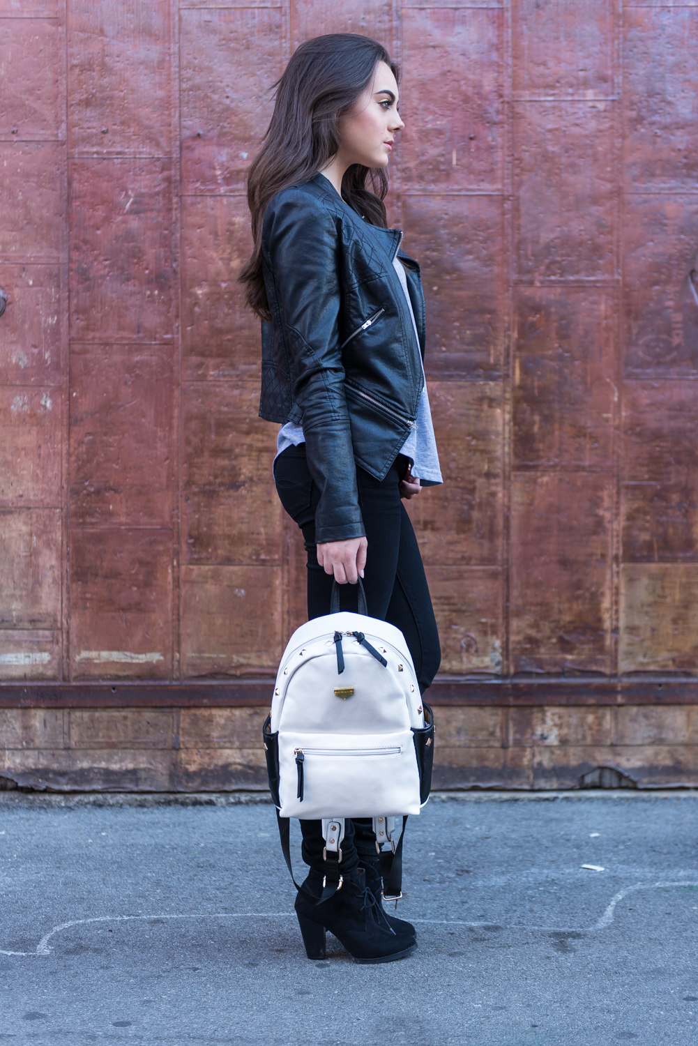 Mini Rivets PU Leather Backpack (White)