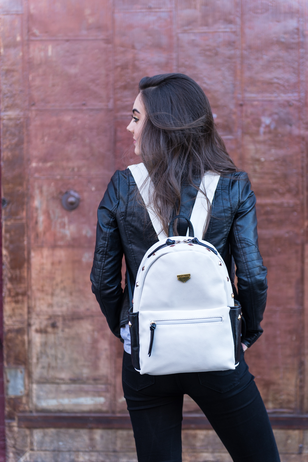 Mini Rivets PU Leather Backpack (White)