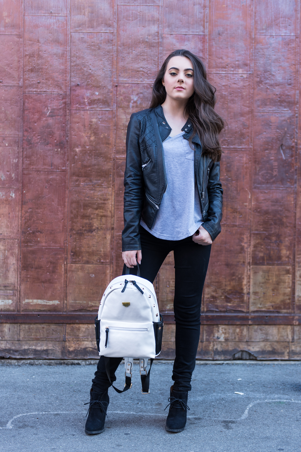 Mini Rivets PU Leather Backpack (White)