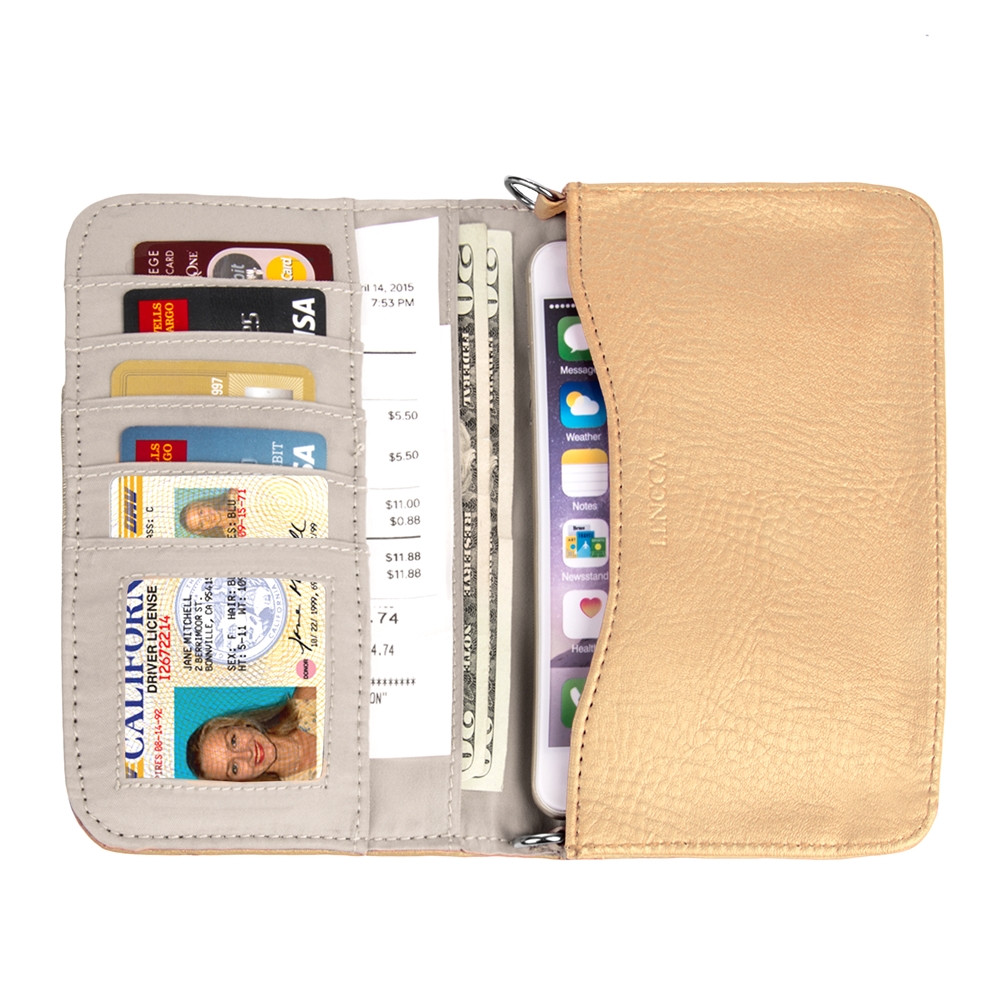 Lencca Kyma Cell Phone Wallet Case (Beige/Gold)