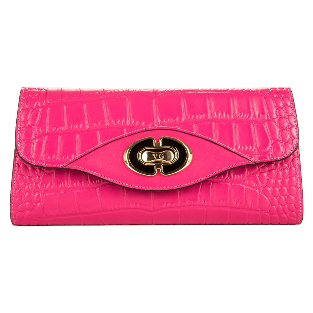 Cassie Leather Clutch (Magenta)