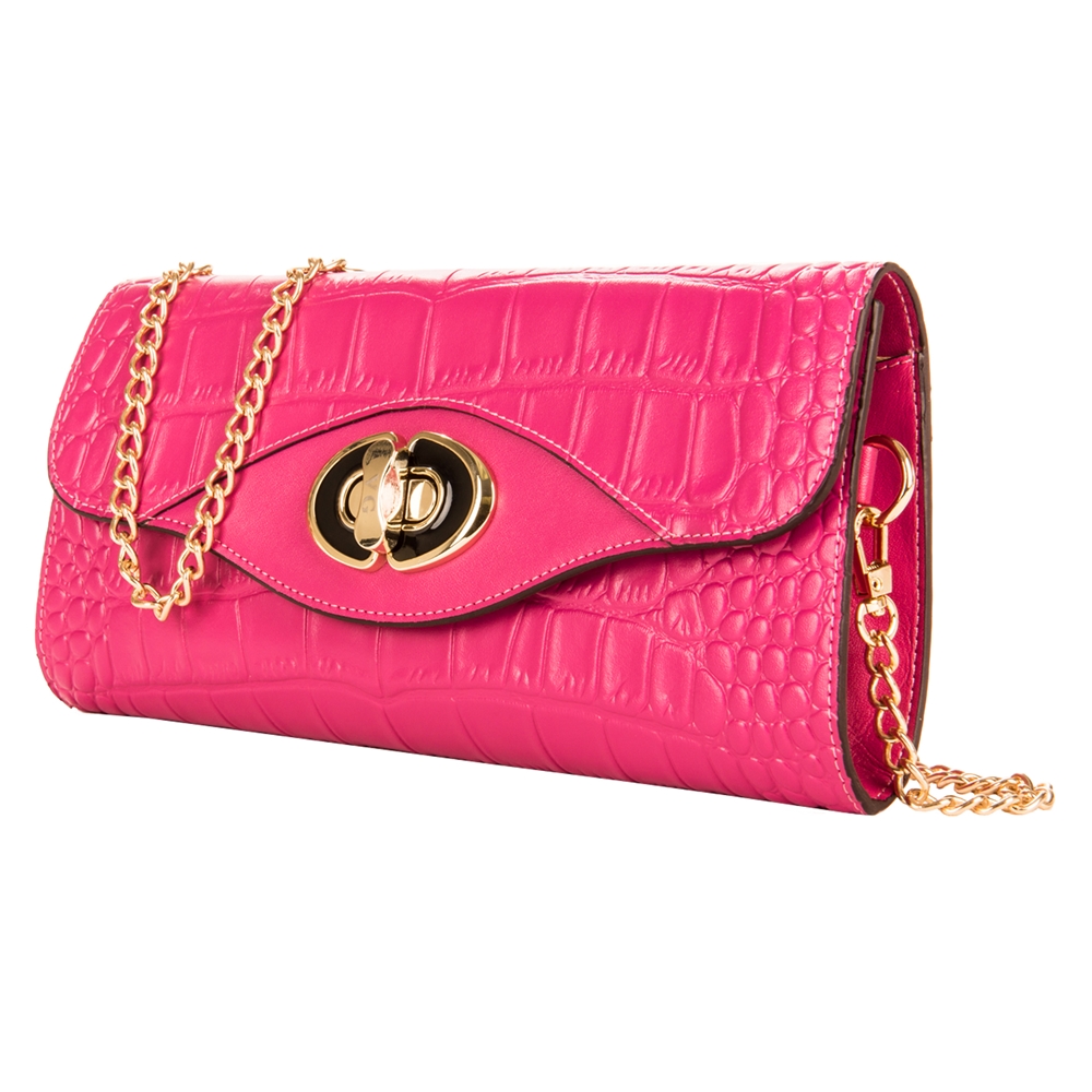 Cassie Leather Clutch (Magenta)