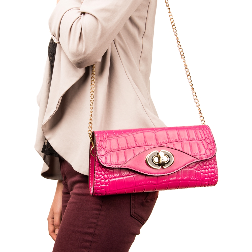 Cassie Leather Clutch (Magenta)