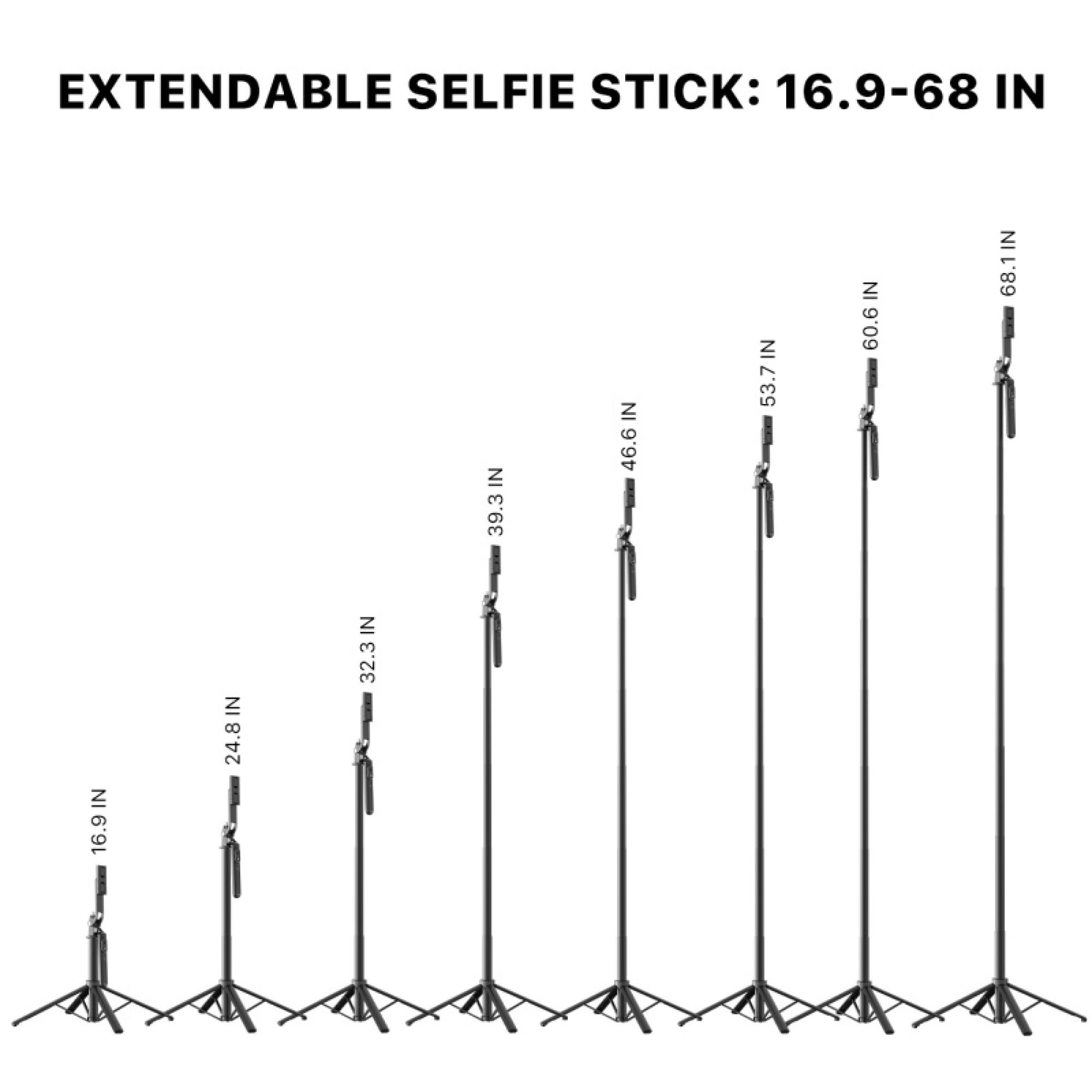 2-in-1 Tripod Selfie Tripod with Dual Ring Lights Extendable Wireless Remote Balance Handle Adjustable Phone Mount