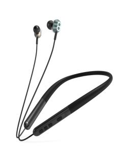 Wireless Sports Neckband Earbuds Quad Speaker Drivers Flexible Sweat Resistant Band Black