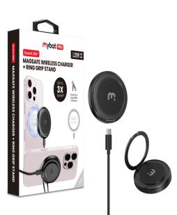 Universal 15W Magnetic Wireless Charger with 360 Rotating Ring Grip  Stand DockIt 360 (Black)