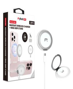 Universal 15W Magnetic Wireless Charger with 360 Rotating Ring Grip  Stand DockIt 360 (White)